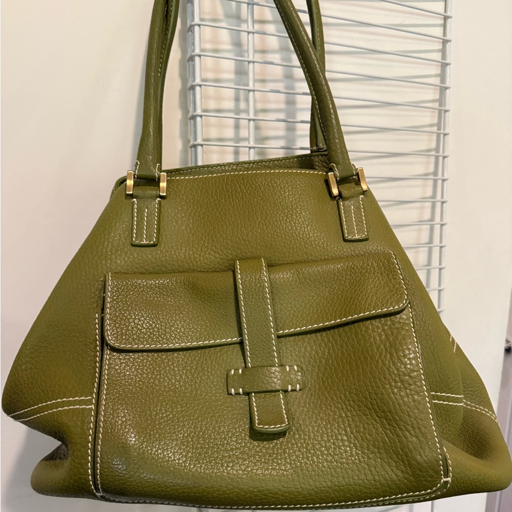 LORO PIANA Olive Green Leather Tote Bag - Picture 6 of 9